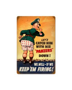 Panzers Down, Allied Military, Vintage Metal Sign, 12 X 18 Inches