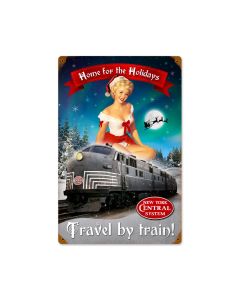 Christmas Train, Pinup Girls, Vintage Metal Sign, 12 X 18 Inches