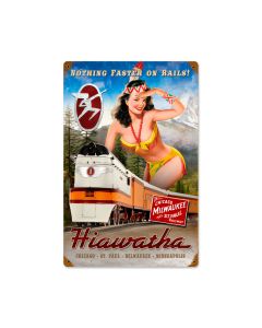 Haiawatha Indian, Pinup Girls, Vintage Metal Sign, 12 X 18 Inches