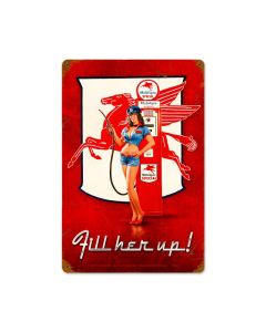 Fill Her Up, Pinup Girls, Vintage Metal Sign, 12 X 18 Inches