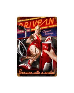 Drive In, Pinup Girls, Vintage Metal Sign, 12 X 18 Inches