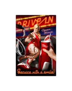 Drive In, Pinup Girls, Metal Sign, 24 X 36 Inches