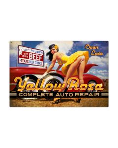 Yellow Rose, Pinup Girls, Metal Sign, 36 X 24 Inches