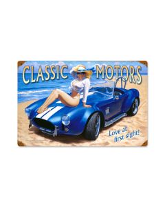 Classic Motors, Pinup Girls, Vintage Metal Sign, 18 X 12 Inches
