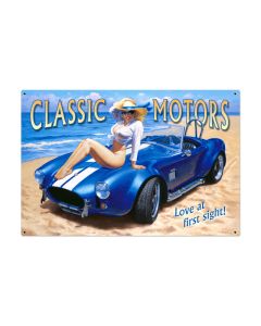Classic Motors, Pinup Girls, Metal Sign, 36 X 24 Inches