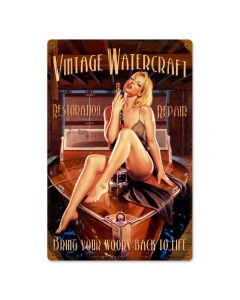 Vintage Watercraft, Pinup Girls, Vintage Metal Sign, 12 X 18 Inches