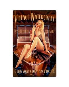 Vintage Watercraft, Pinup Girls, Metal Sign, 24 X 36 Inches