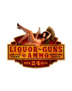 Liquor Guns Ammo, Pinup Girls, Custom Metal Shape, 20 X 16 Inches