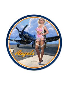 Angels Corsair, Pinup Girls, Round Metal Sign, 28 X 28 Inches