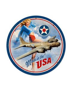 USA B17, Pinup Girls, Round Metal Sign, 14 X 14 Inches