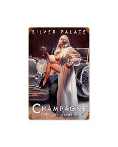 Silver Palate Champagne, Pinup Girls, Vintage Metal Sign, 12 X 18 Inches