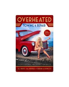 OVERHEATED REPAIR XL, Pinup Girls, Metal Sign, 24 X 36 Inches