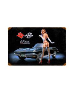 Corvette Stingray Fuel Injection, Pinup Girls, Vintage Metal Sign, 18 X 12 Inches