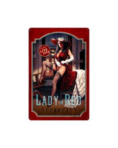 Lady In Red, Pinup Girls, Metal Sign, 12 X 18 Inches