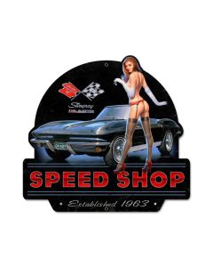 Stingray Speed Shop, Pinup Girls, Custom Metal Shape, 15 X 14 Inches
