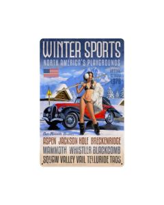Winter Sports Sign, Pinup Girls, Metal Sign, 12 X 18 Inches
