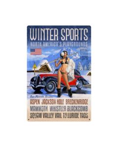 Winter Sports Sign, Pinup Girls, Metal Sign, 24 X 36 Inches