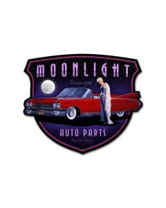 Moonlight Auto Parts, Pinup Girls, Custom Metal Shape, 18 X 15 Inches
