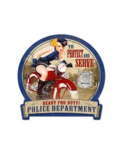 Police Bike, Motorcycle, Round Banner Metal Sign, 16 X 15 Inches