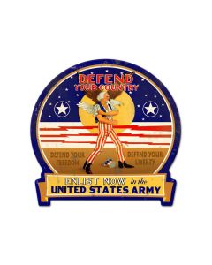 Defend Your Country, Allied Military, Round Banner Metal Sign, 16 X 15 Inches