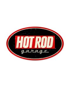 Hot Rod Garage, Automotive, Oval Metal Sign, 24 X 14 Inches