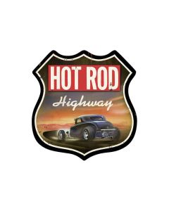 Hot Rod Highway, Automotive, Shield Metal Sign, 15 X 15 Inches
