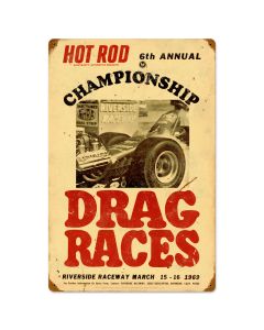 championship Drag Races, Automotive, Vintage Metal Sign, 16 X 24 Inches