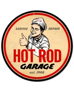 Hot Rod Garage, Automotive, Round Metal Sign, 28 X 28 Inches