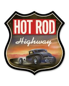 Hot Rod Highway, Automotive, Shield Metal Sign, 28 X 28 Inches
