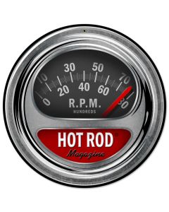 Hot Rod Tach, Automotive, Round Metal Sign, 14 X 14 Inches