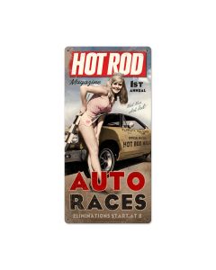 Auto Races, Pinup Girls, Metal Sign, 12 X 24 Inches