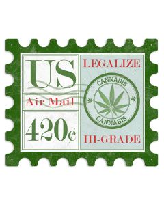 US Air Mail Postage 420 Marijuana Stamp Metal Sign 16" x 19"