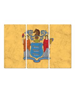 New Jersey State Flag, Liberty & Prosperity, Triptych Metal Sign, Wall Decor, Wall Art, Vintage, 54"x36"
