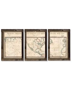 Vintage Antique North America Map, 1775, Triptych METAL Sign, Wall Decor, Wall Art , Optional Reclaimed Barn-wood Frame
