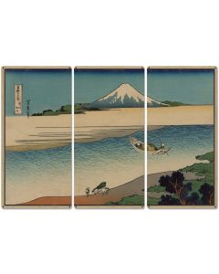 Tama River, Mount Fuji, Fisherman, Packhorse, 1890, Triptych Metal Sign, Oriental, Chinese,  Wall Decor, Wall Art 54"x36"