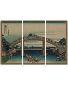 Beneath Mannen Bridge, Mount Fuji, Fukagawa Mannenbashi Shita, 1826, Triptych Metal Sign, Oriental, Chinese,  Wall Decor, Wall Art 54"x36"