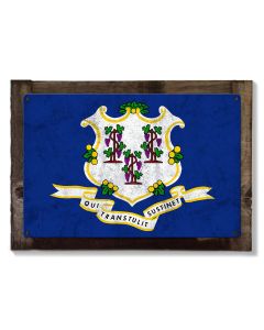 Connecticut State Flag, Full of Surprises, Metal Sign, Optional Rustic Wood Frame, Wall Decor, Wall Art, Vintage, FREE SHIPPING!