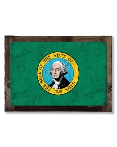 Washington State Flag, SayWA!; Evergreen State,  Metal Sign, Optional Rustic Wood Frame, Wall Decor, Wall Art, Vintage, FREE SHIPPING!
