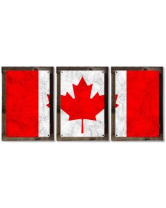 Canada Flag, Triptych METAL Sign, Vintage, Antique, Decor, Wall Art , Optional Reclaimed Barn-wood Frame