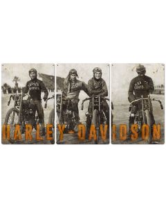 Harley Davidson Wall Art, Motorcycle Board Track Racers, Vintage Photo, Triptych METAL Sign, Optional Reclaimed Barn Wood Frame