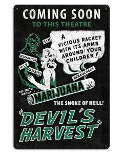 Devils Harvest Reefer Madness Marijuana Metal Sign 12" x 18"