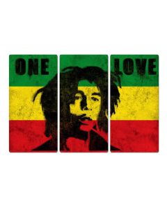 Bob Marley, Spray Art, One Love, Triptych Metal Sign, Street Art, Reggae, Rasta, Flag, Wall Decor, Wall Art, Vintage, 54"x36"