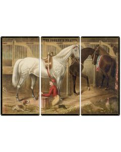 The Jockey's Prayer, With Prayer Text, Currier & Ives 1868, Horse Races, Triptych Metal Sign, Americana, Wall Decor, Wall Art 54"x36"