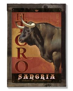 El Toro, Bull, Sangria, Spain, METAL Sign, Optional Reclaimed BarnWood Frame, American Steel, Wall Decor, Wall Art, Vintage