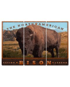 The North American Bison, Buffalo, Tatanka, Western, Americana, Native American, Indian, Triptych, Metal Sign, Wall Decor, Wall Art, 54"x36"