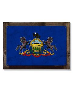 Pennsylvania State Flag, Virtue Liberty Independence, Metal Sign, Optional Rustic Wood Frame, Wall Decor, Wall Art, Vintage, FREE SHIPPING!