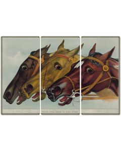 Neck and Neck to the Wire, Jay Eye See, Currier & Ives 1884, Horse Races, Triptych Metal Sign, Americana, Wall Decor, Wall Art 54"x36"