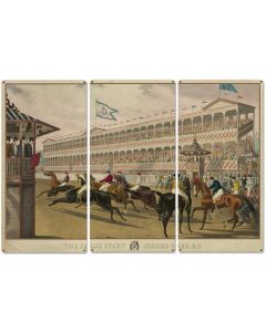 The False Start, Jerome Park New York, Currier & Ives 1868, Horse Races, Triptych Metal Sign, Americana, Wall Decor, Wall Art 54"x36"