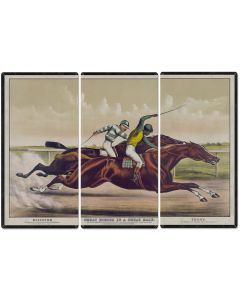 Salvator VS Tenny, Currier & Ives 1890, Horse Races, Horses, Racing, Triptych Metal Sign, Americana, Wall Decor, Wall Art 54"x36"