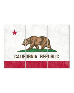 California State Flag, California Bear, Eureka! ; The Golden State, Triptych Metal Sign, Wall Decor, Wall Art, Vintage, 54"x36"